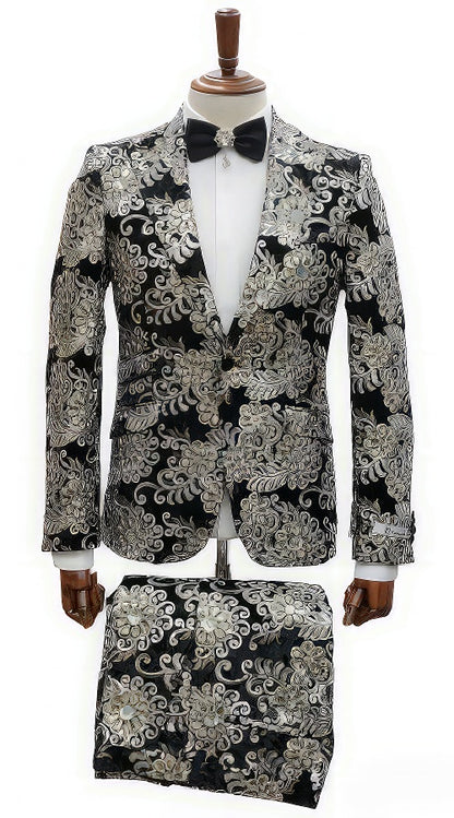 Black and Gold and Silver Sequin Suit - Shiny Prom Tuxedo Slim Fit Suit - Image 9