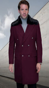 Statement Double Breasted Burgundy Removable Fur