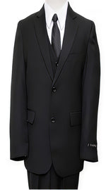 Solid Black Two Buttons Husky Cut Toddler Suit