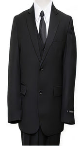 Solid Black Two Buttons Husky Cut Toddler Suit