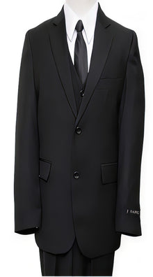 Solid Black Two Buttons Husky Cut Toddler Suit