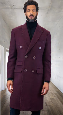 Statement Double Breasted Burgundy Overcoat