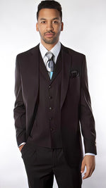Men'S Solid Black 3 Piece Vested Suit - 100% Percent Wool Fabric Suit - Worsted Wool Business Suit