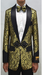 Men'S Gold ~ Black One Button Floral Pattern Blazer