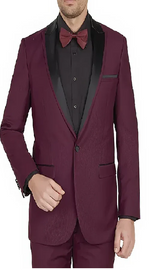 Men'S 1 Button Black And Burgundy ~ Wine ~ Maroon Suit Tuxedo Peak Lapel Suit Dinner Jacket Black Lapel Burgundy Tuxedo