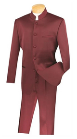 Wedding Groom Suit - Prom Tuxedo Suit - No Collar Weddig Tuxedo - Burgundy