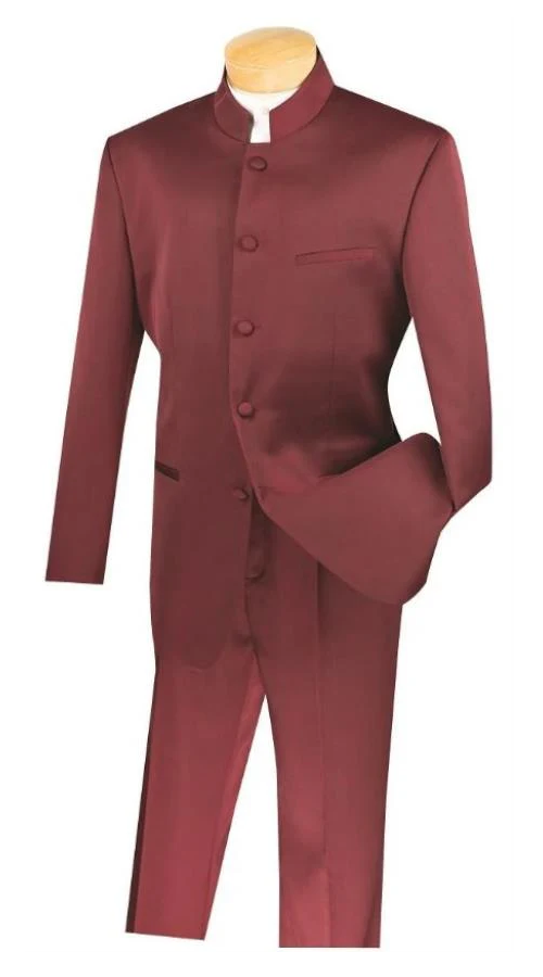 Wedding Groom Suit - Prom Tuxedo Suit - No Collar Weddig Tuxedo - Burgundy