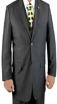 Mens 3 Piece Black Two Button Vested Suit