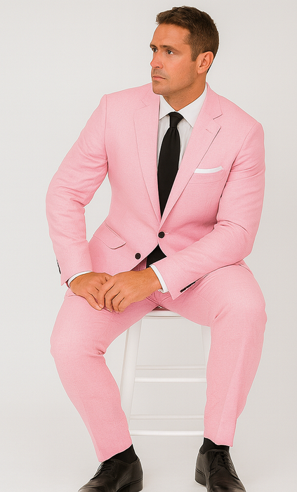 Pink Big and Tall Linen Suit