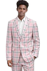 Mens Pink Plaid Windowpane Suit – Slim Fit Fashion Suit