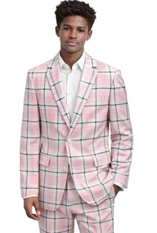Mens Pink Plaid Windowpane Suit – Slim Fit Fashion Suit