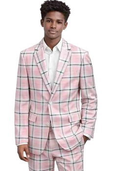 Mens Pink Plaid Windowpane Suit – Slim Fit Fashion Suit
