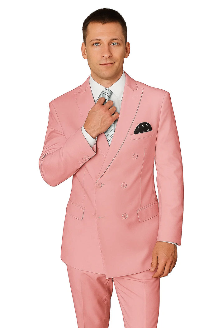 Elegant Men’s Double-Breasted Wool Suit in Soft Blush Pink - Image 5