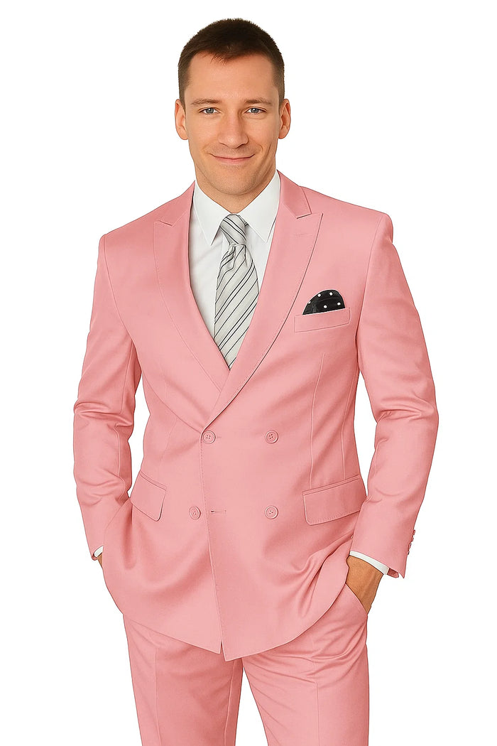 Elegant Men’s Double-Breasted Wool Suit in Soft Blush Pink - Image 6