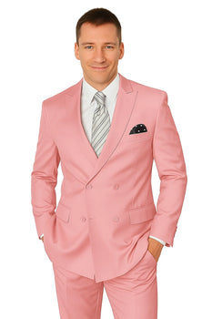 Elegant Men’s Double-Breasted Wool Suit in Soft Blush Pink - Image 6