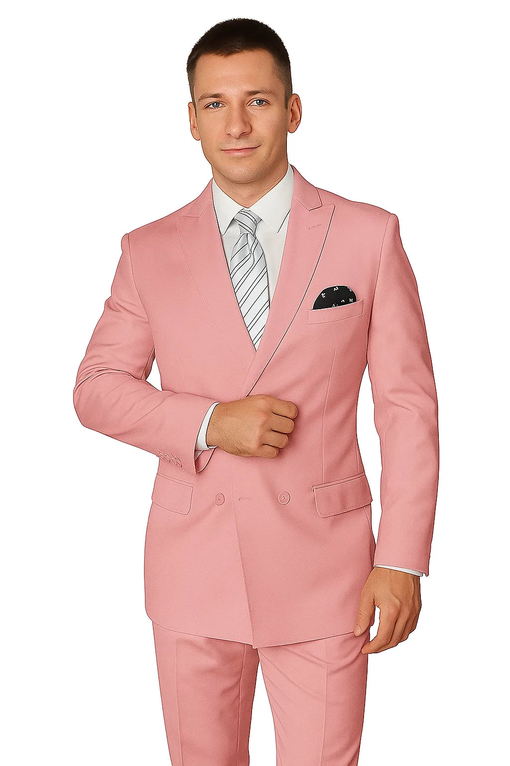 Elegant Men’s Double-Breasted Wool Suit in Soft Blush Pink - Image 7