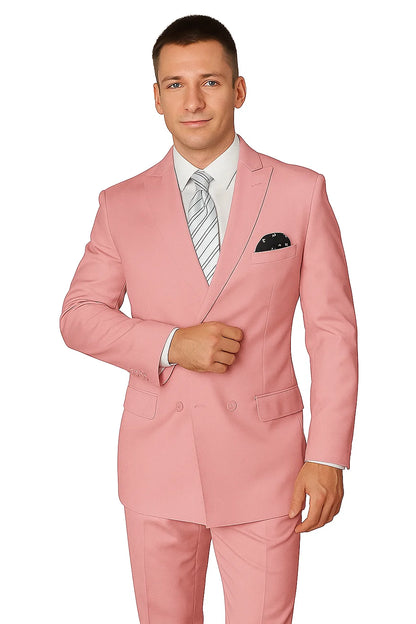 Elegant Men’s Double-Breasted Wool Suit in Soft Blush Pink - Image 7