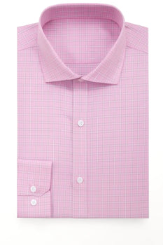 Designer Brand Pocket Button Down Checkered Paisley Regular Fit Pink Men'S Dress Shirt