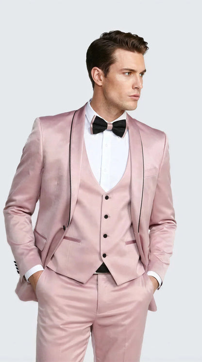 Dusty Rose Slim Fit Satin Tuxedo – Four Piece Set