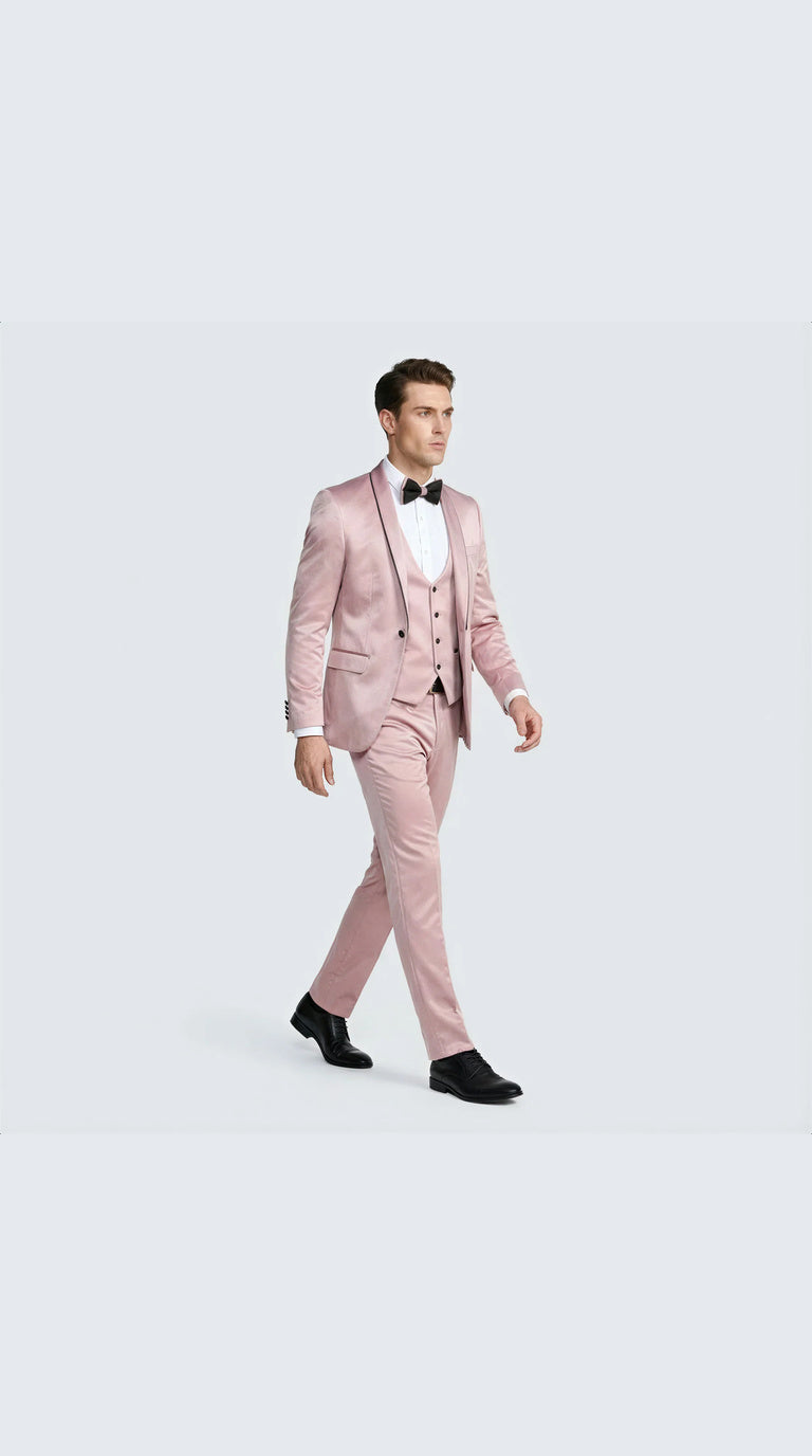 Dusty Rose Slim Fit Satin Tuxedo – Four Piece Set