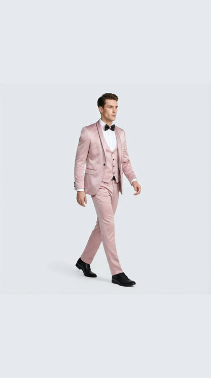 Dusty Rose Slim Fit Satin Tuxedo – Four Piece Set
