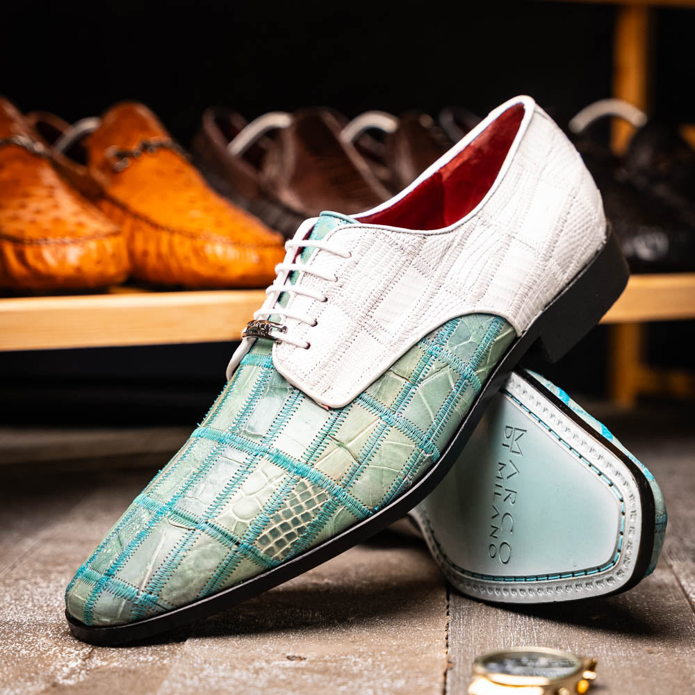 Marco Di Milano Pissa Turquoise & White Leather Loafers