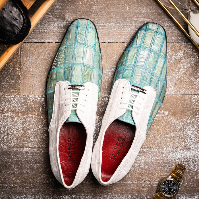 Marco Di Milano Pissa Turquoise & White Leather Loafers