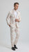 Men’s Gold and White Prom Suit with Floral Pattern Jacket, Matching Pants and Bow Tie