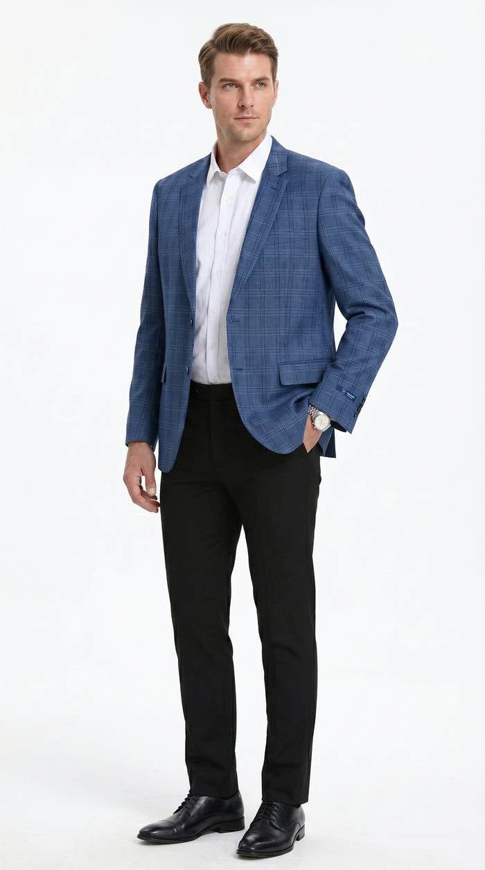 Men’s Teal Blue Plaid Western Sport Coat, Business Casual Cowboy Blazer Jacket