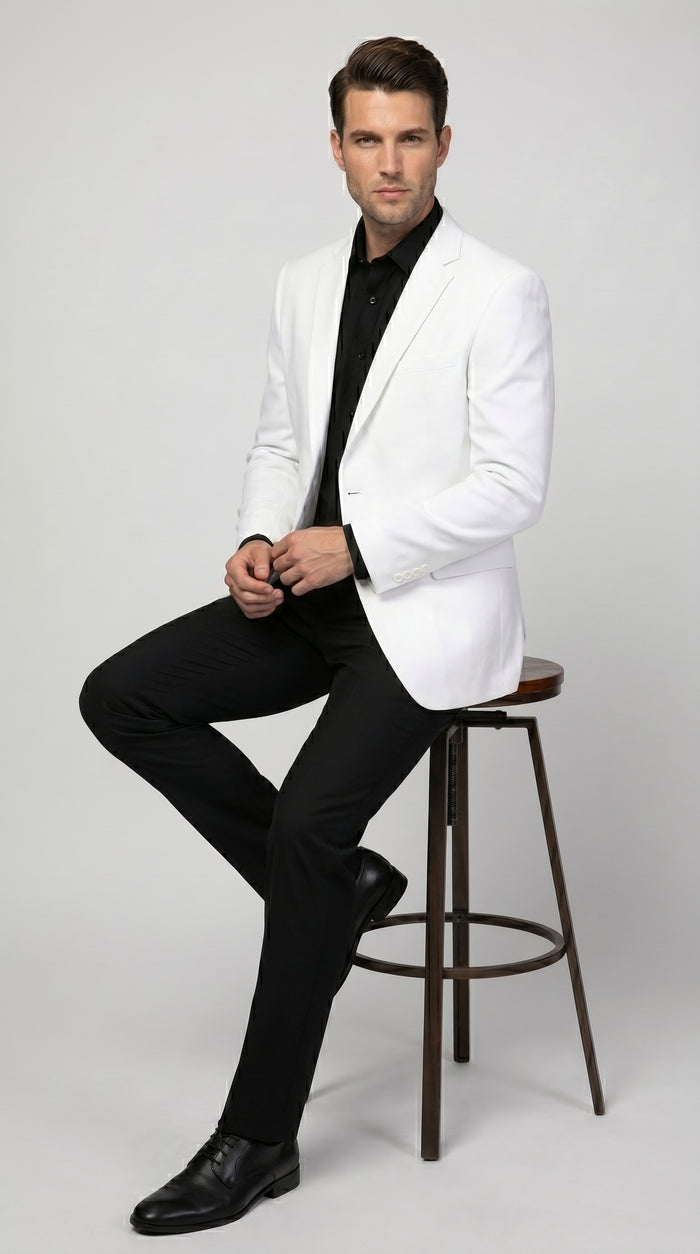 Men’s White Linen Fabric Summer Blazer with Notch Lapel, Dress Casual Sport Coat