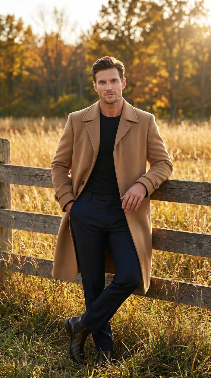 Men’s Toast Full Length 53 Inch Top Coat with Single Breasted Front, Microfiber Dress Overcoat