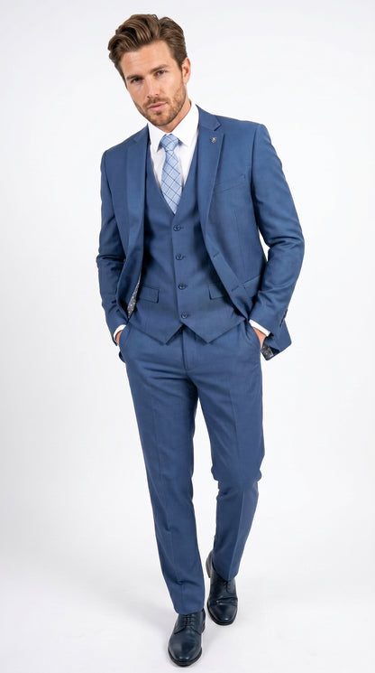 Men’s Stacy Adams Indigo Blue 3 Piece Suit with Vest, Modern Fit Formal Dress Suit