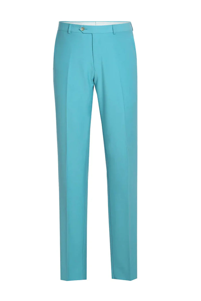 Aqua Turquoise Light Blue Color Mens Basic Two Button Slim Fit Suit in Aqua Blue