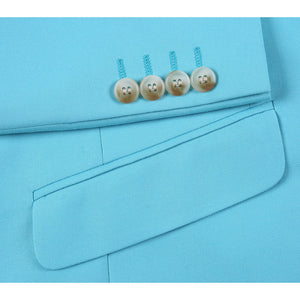 Aqua Turquoise Light Blue Color Mens Basic Two Button Slim Fit Suit in Aqua Blue