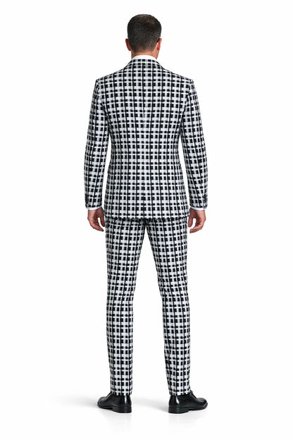 Statement Men’s 3-Piece 100% Wool Fashion Suit – Unique Checker Pattern Modern Fit