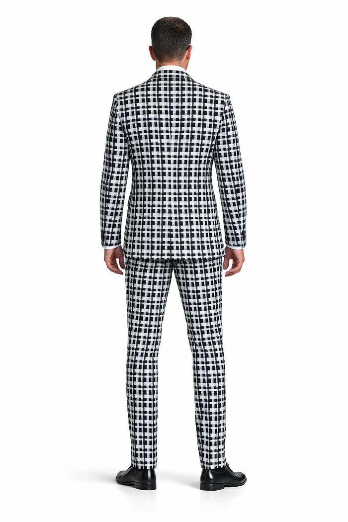 Statement Men’s 3-Piece 100% Wool Fashion Suit – Unique Checker Pattern Modern Fit