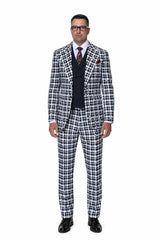 Statement Men’s 3-Piece 100% Wool Fashion Suit – Unique Checker Pattern Modern Fit