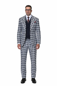 Statement Men’s 3-Piece 100% Wool Fashion Suit – Unique Checker Pattern
