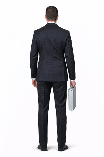 Statement Men’s 3-Piece 100% Wool Fashion Suit – Unique Checker Pattern Modern Fit