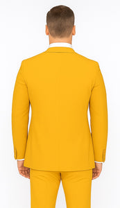 Poplin Fabric Pacelli 3pc Mustard Suit CAMERON-10027 Classic Fit Pleated Pants Athletic Cut