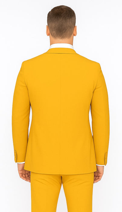 Poplin Fabric Pacelli 3pc Mustard Suit CAMERON-10027 Classic Fit Pleated Pants Athletic Cut