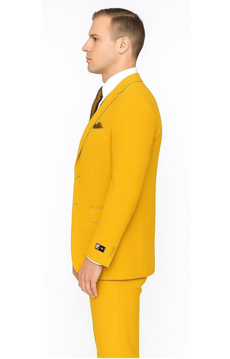 Poplin Fabric Pacelli 3pc Mustard Suit CAMERON-10027 Classic Fit Pleated Pants Athletic Cut