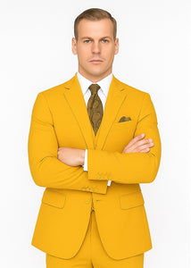 Poplin Fabric Pacelli 3pc Mustard Suit CAMERON-10027 Classic Fit Pleated Pants Athletic Cut