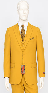 Poplin Fabric Pacelli 3pc Mustard Suit CAMERON-10027 Classic Fit Pleated Pants Athletic Cut