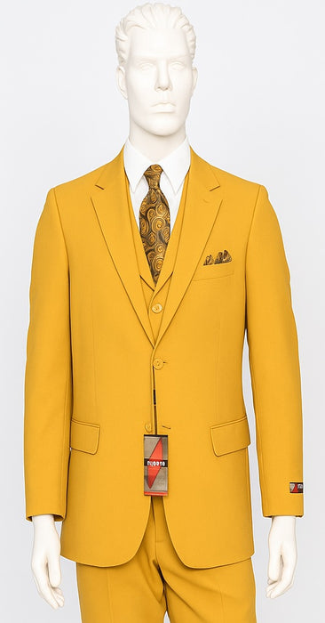 Poplin Fabric Pacelli 3pc Mustard Suit CAMERON-10027 Classic Fit Pleated Pants Athletic Cut