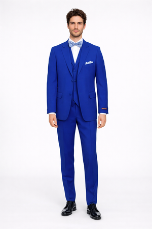 Poplin Fabric Pacelli 3pc Royal Blue Suit CAMERON-10011 Classic Fit Pleated Pants Athletic Cut