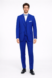 Poplin Fabric Pacelli 3pc Royal Blue Suit CAMERON-10011 Classic Fit Pleated Pants Athletic Cut