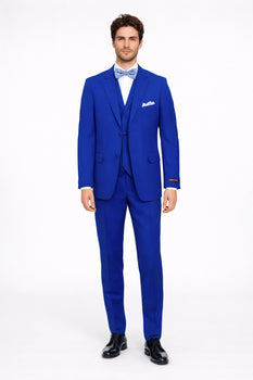 Poplin Fabric Pacelli 3pc Royal Blue Suit CAMERON-10011 Classic Fit Pleated Pants Athletic Cut