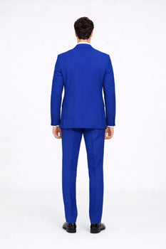 Poplin Fabric Pacelli 3pc Royal Blue Suit CAMERON-10011 Classic Fit Pleated Pants Athletic Cut