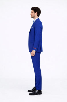 Poplin Fabric Pacelli 3pc Royal Blue Suit CAMERON-10011 Classic Fit Pleated Pants Athletic Cut